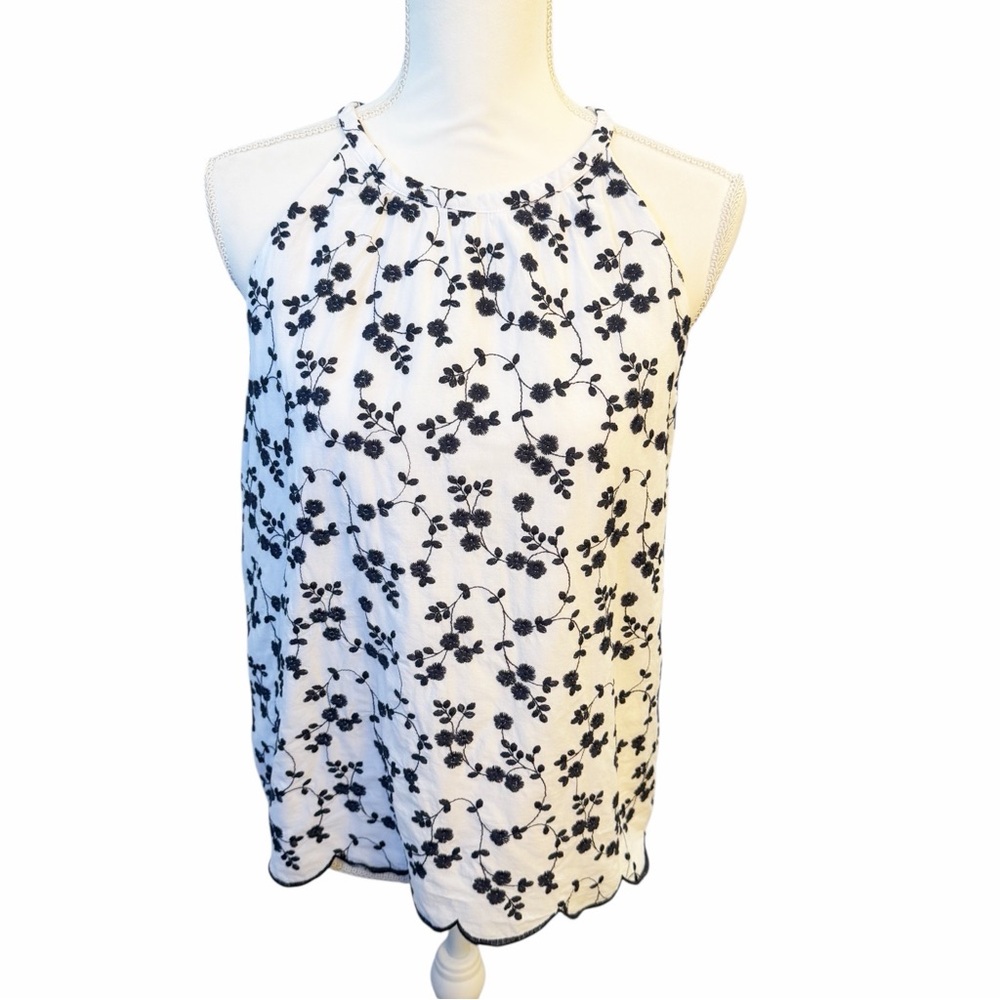 Ann Taylor Top Halter White Black  Floral Coquette Girl Cottage Core Romantic Sm